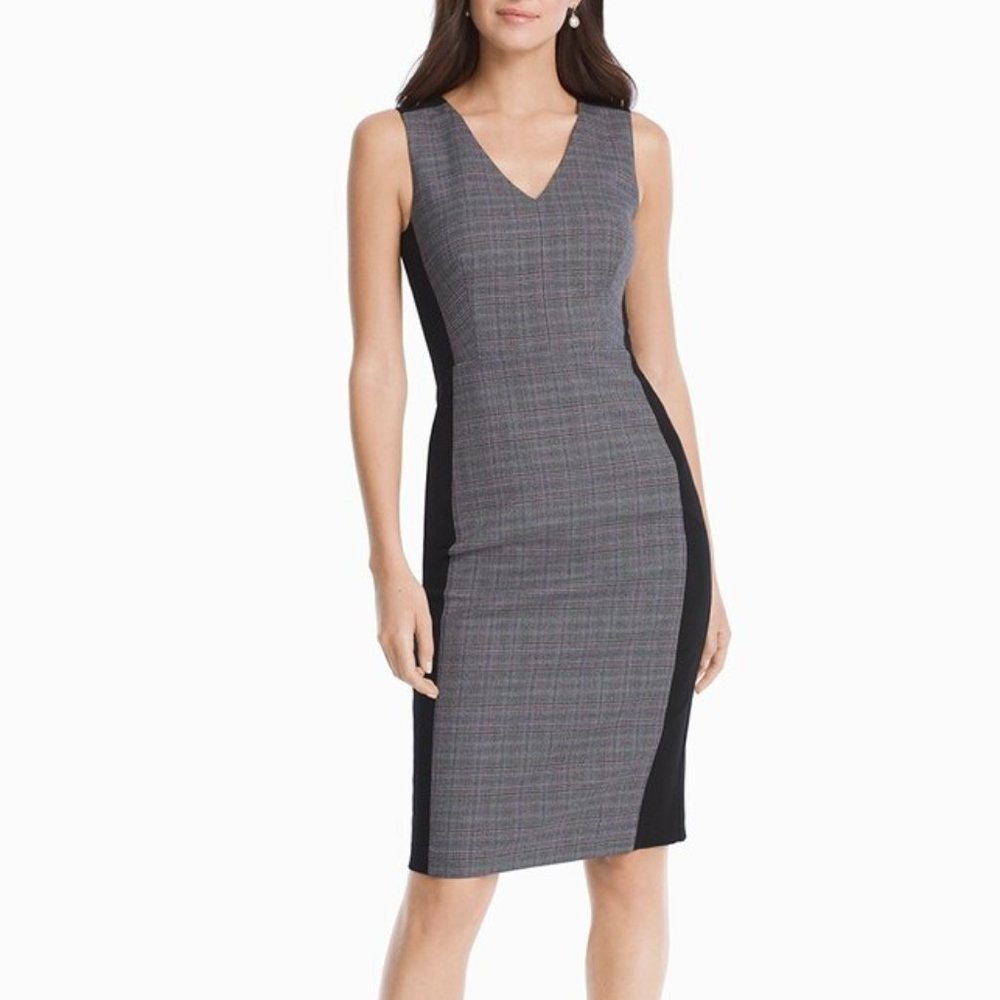 WHBM Body Perfecting Colorblock Plaid Sheath Dress